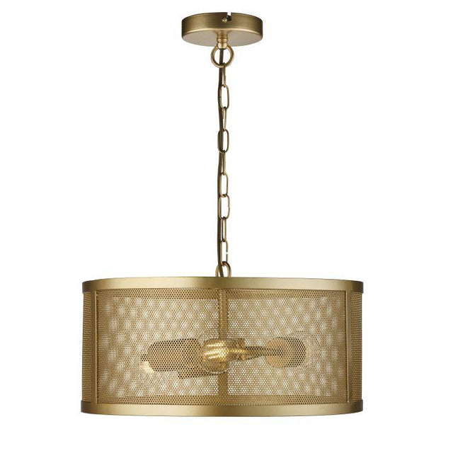 Searchlight Fishnet 3Lt Drum Pendant Matt Gold - Comet Lighting