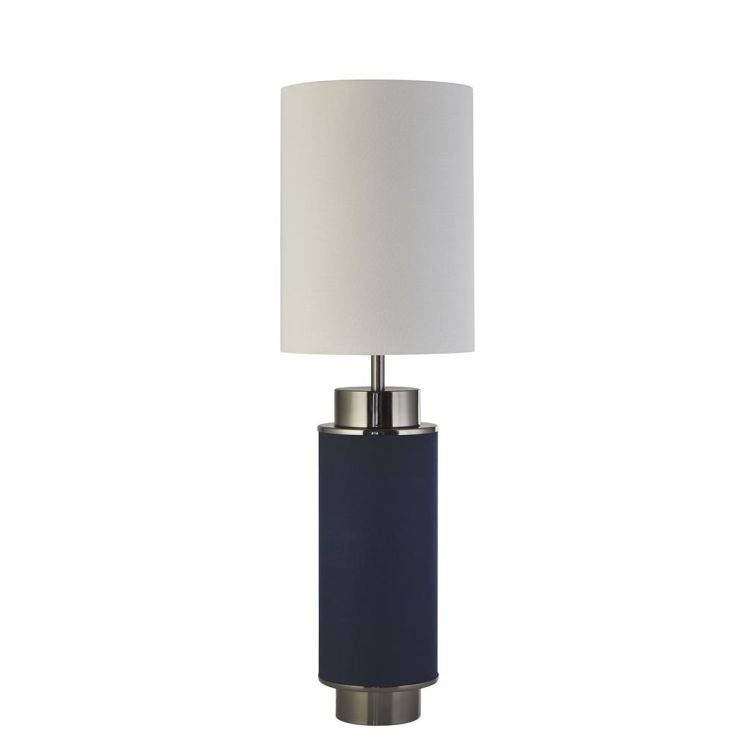 Searchlight Flask Table Lamp - Navy Linen with Black Nickel| White Shade - Comet Lighting