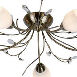 Searchlight Gardenia 5Lt Flush Ceiling Light - Antique Brass & Glass - Comet Lighting