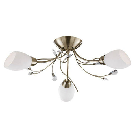 Searchlight Gardenia Brass 3 Light Semi-Flush Glass Shades - Comet Lighting