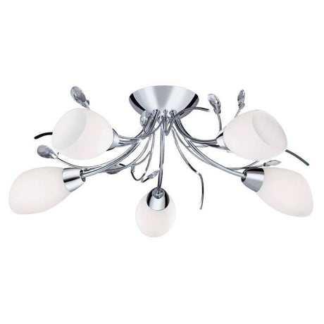 Searchlight Gardenia Chrome 5 Light Crystal Detail Glass Shades - Comet Lighting