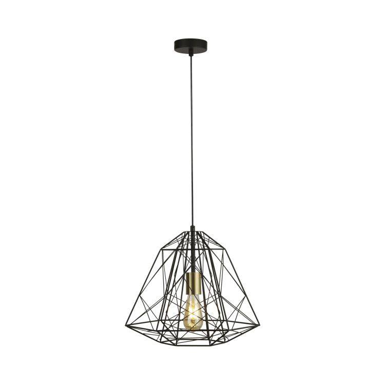 Searchlight Geometric Cage 1Lt Pendant| Matt Black With Satin Brass - Comet Lighting