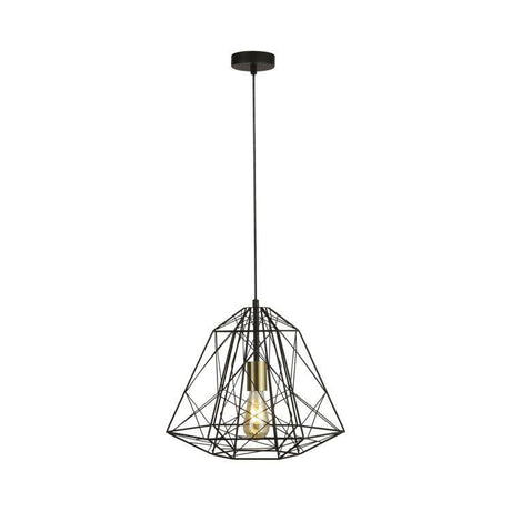 Searchlight Geometric Cage 1Lt Pendant| Matt Black With Satin Brass - Comet Lighting