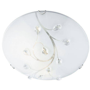 Searchlight Glass Round Flush Light Crystal Leaf Decoration - Comet Lighting