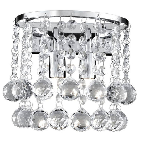 Searchlight Hanna Chrome 2 Light Round Wall Bracket Crystal - Comet Lighting