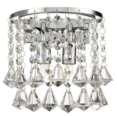 Searchlight Hanna Chrome 2 Light Round Wall Bracket Diamond Crystal - Comet Lighting