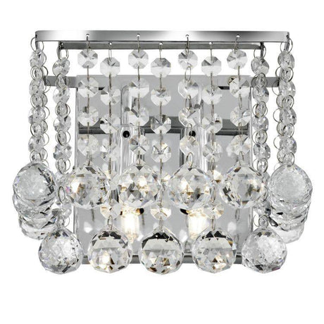 Searchlight Hanna Chrome 2 Light Square Bracket Crystal Balls - Comet Lighting