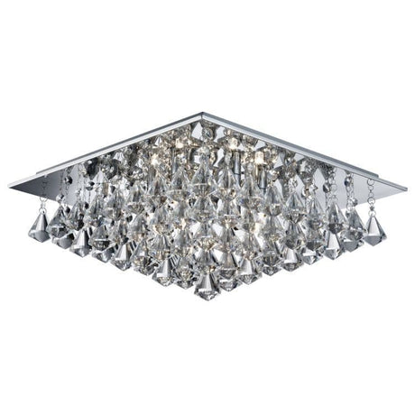 Searchlight Hanna Chrome 6 Light Ceiling Fitting Crystal Drops - Comet Lighting