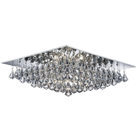 Searchlight Hanna Square Chrome 8 Light Ceiling Fitting Crystal Drops - Comet Lighting