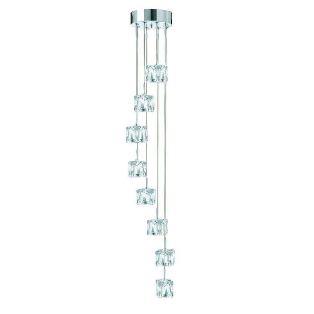 Searchlight Ice Cube 8 Light Multi-Drop Glass Shades Chrome - Comet Lighting