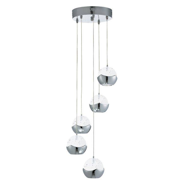 Searchlight Iceball LED Chrome 5 Light Pendant Glass Shades - Comet Lighting