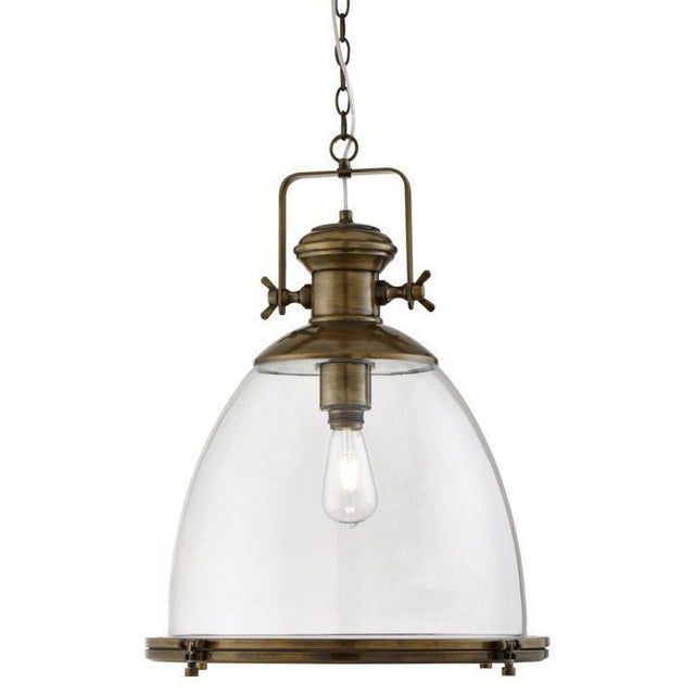 Searchlight Industrial Brass Pendant Light Glass Shade - Comet Lighting