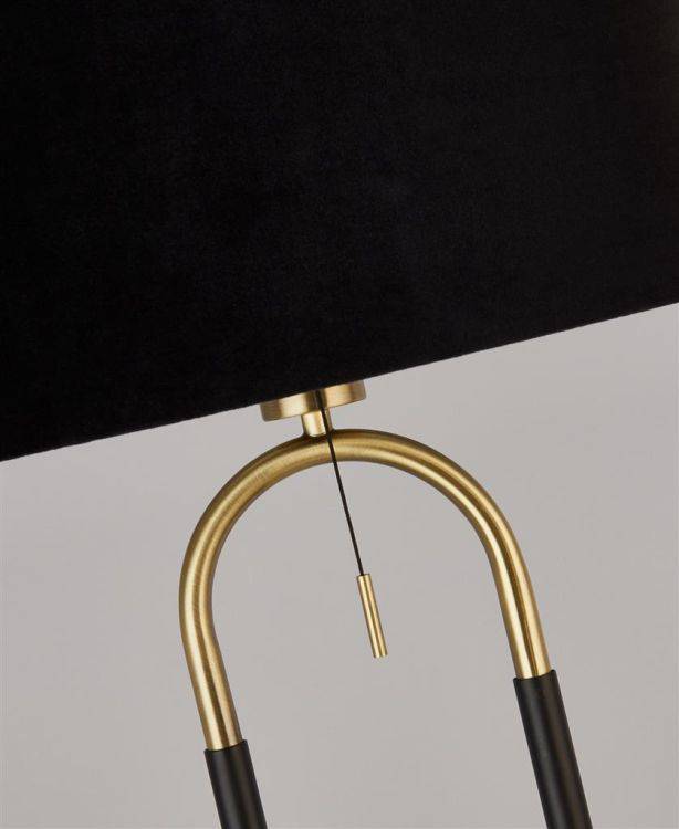 Searchlight Jazz Floor Lamp - Satin Brass| Black & Black Velvet Shade - Comet Lighting