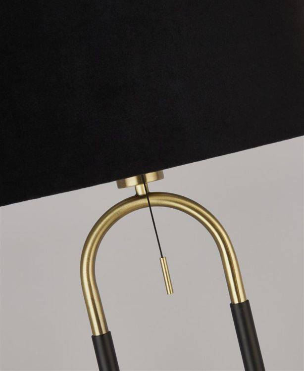 Searchlight Jazz Table Lamp - Satin Brass| Black & Black Velvet Shade - Comet Lighting