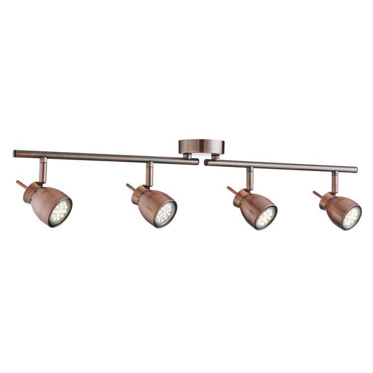 Searchlight Jupiter Copper 4 Light Ceiling Spotlight Adjustable Bar - Comet Lighting