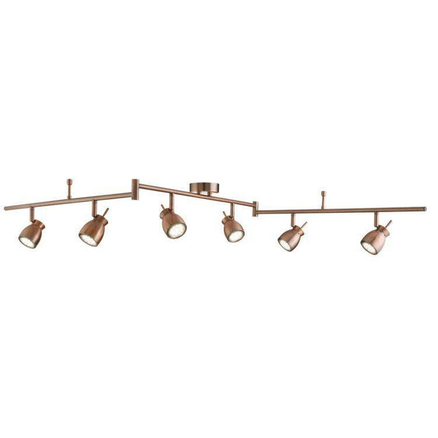 Searchlight Jupiter Copper 6 Light Ceiling Spotlight Adjustable Bar - Comet Lighting