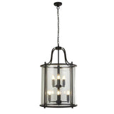 Searchlight Lantern Grande 8Lt Ceiling Pendant - Black & Clear Glass - Comet Lighting