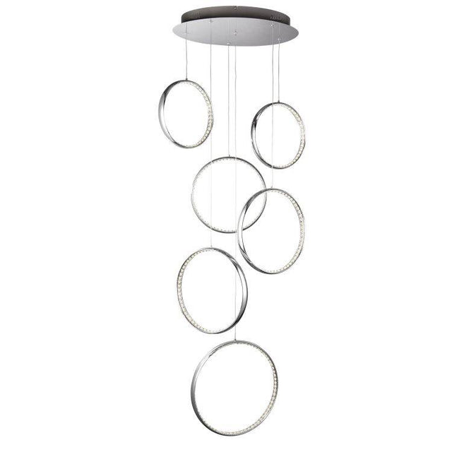 Searchlight LED 6 Rings Ceiling Multi-Drop Chrome - Comet Lighting