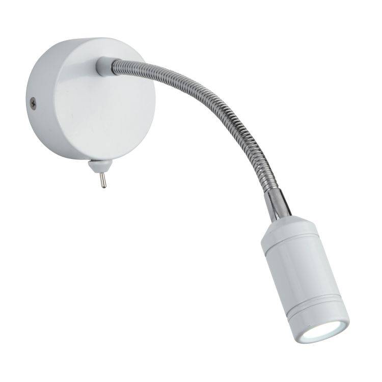 Searchlight LED Wall Light White Head Body Chrome Flexi Arm - Comet Lighting