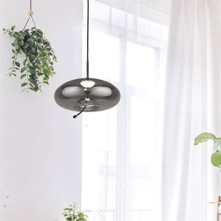 Searchlight Lisbon LED Ceiling Pendant - Black Metal & Smoked Glass (A) - Comet Lighting