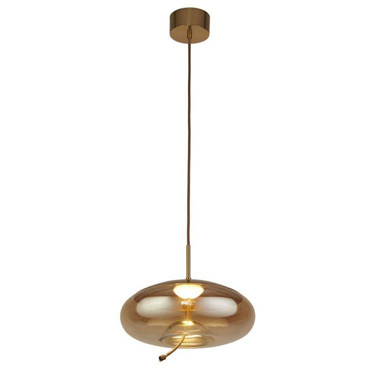 Searchlight Lisbon LED Ceiling Pendant - Satin Brass & Amber Glass (A) - Comet Lighting