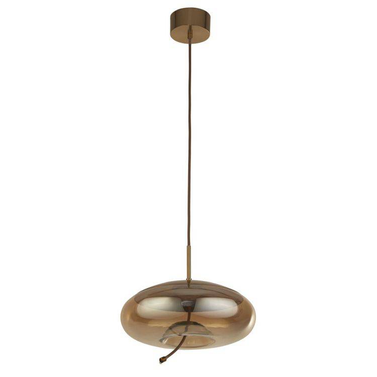 Searchlight Lisbon LED Ceiling Pendant - Satin Brass & Amber Glass (A) - Comet Lighting