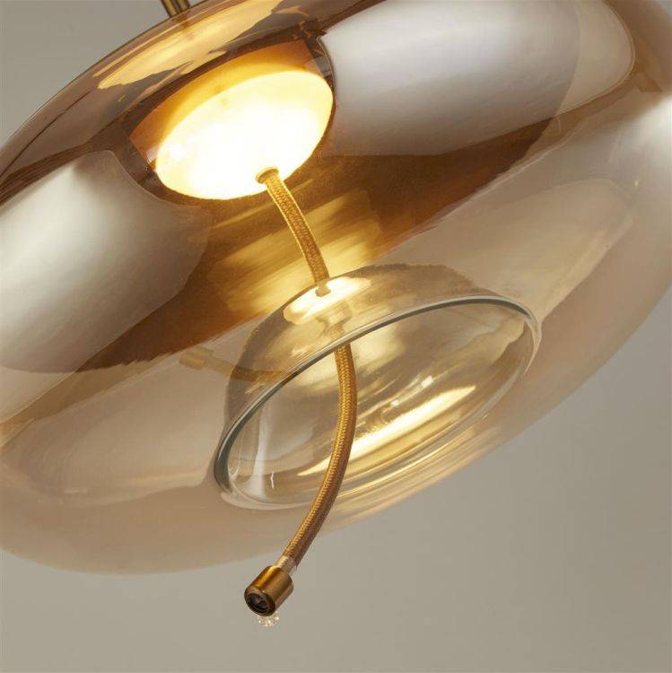 Searchlight Lisbon LED Ceiling Pendant - Satin Brass & Amber Glass (A) - Comet Lighting