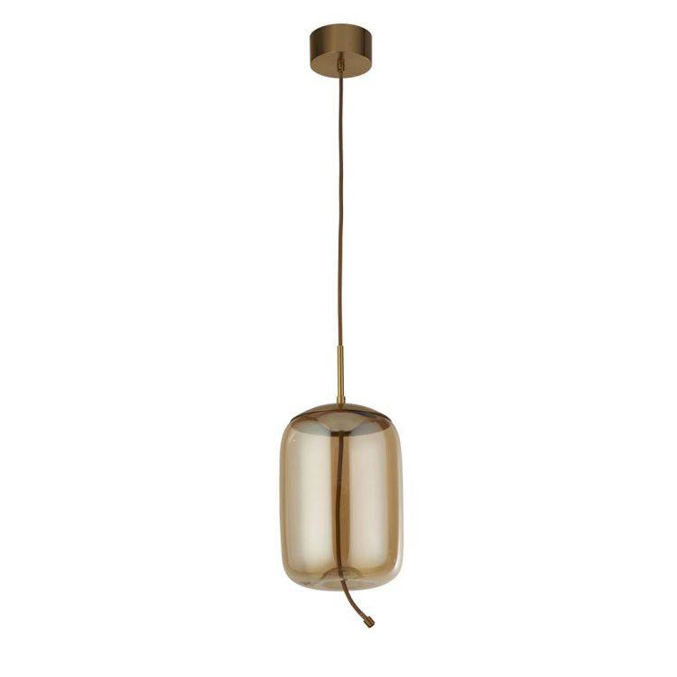 Searchlight Lisbon LED Ceiling Pendant - Satin Brass & Amber Glass (B) - Comet Lighting