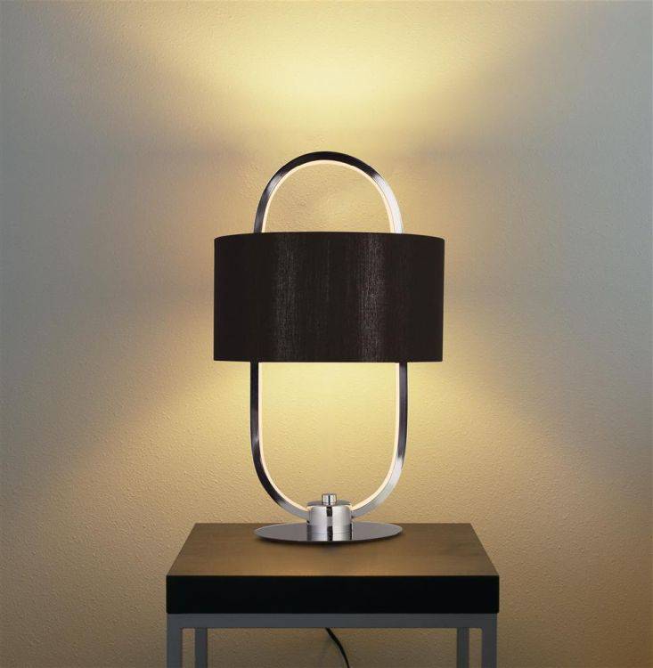 Searchlight Madrid LED Table Lamp - Chrome & Opal| Black Shade - Comet Lighting