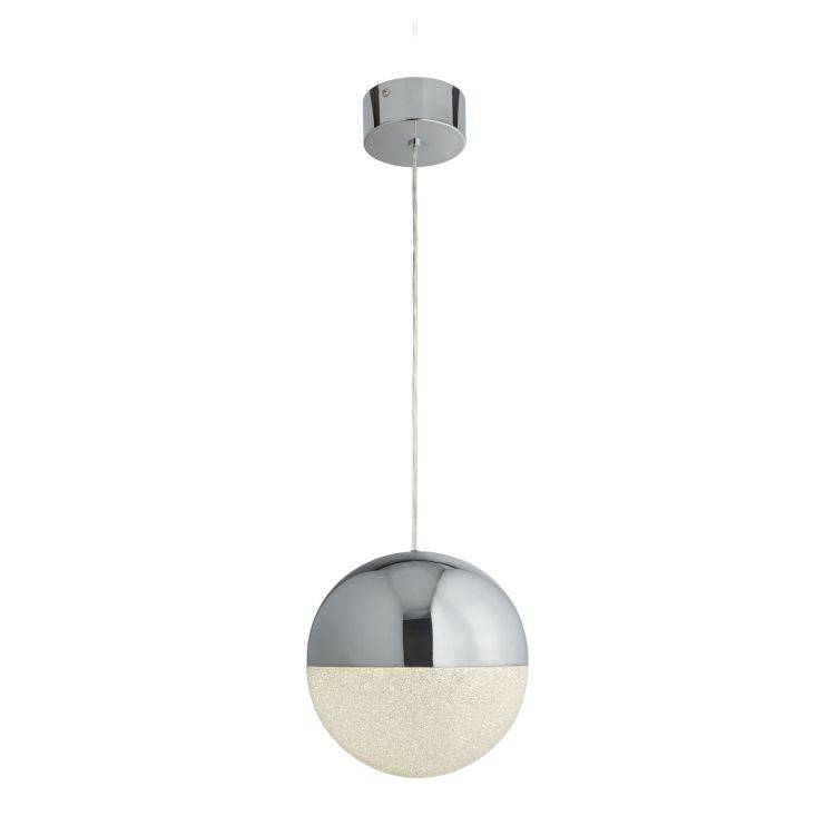 Searchlight Marbles 1Lt LED Globe Pendant| Crushed Ice Effect Shade| Chrome| 25cm - Comet Lighting