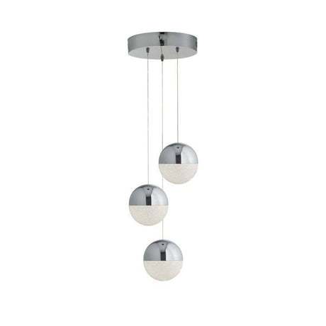 Searchlight Marbles 3Lt LED Globe Multi Drop Pendant| Crushed Ice Effect Shade| Chrome - Comet Lighting