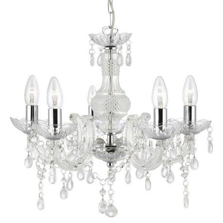 Searchlight Marie Therese 5 Light Chandelier Acrylic Glass Drops - Comet Lighting