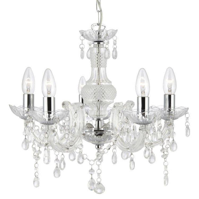 Searchlight Marie Therese 5 Light Chandelier Acrylic Glass Drops - Comet Lighting