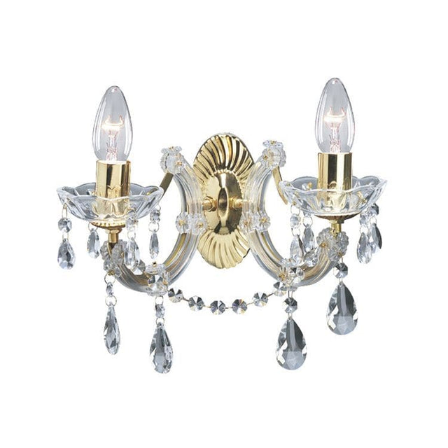 Searchlight Marie Therese Brass 2 Light Wall Bracket Crystal Drops - Comet Lighting