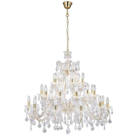 Searchlight Marie Therese Brass 30 Light Chandelier Crystal Drops - Comet Lighting