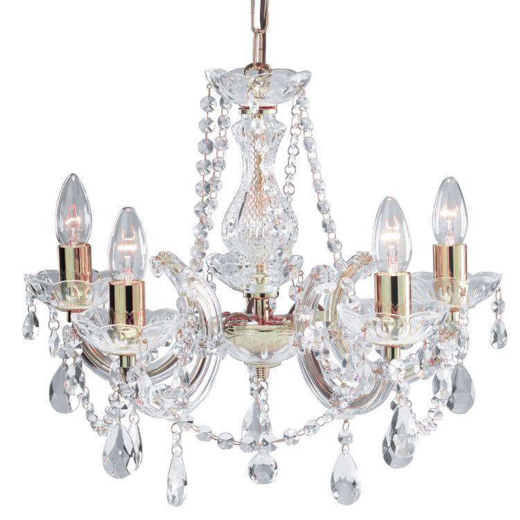 Searchlight Marie Therese Brass 5 Light Chandelier Crystal Drops - Comet Lighting