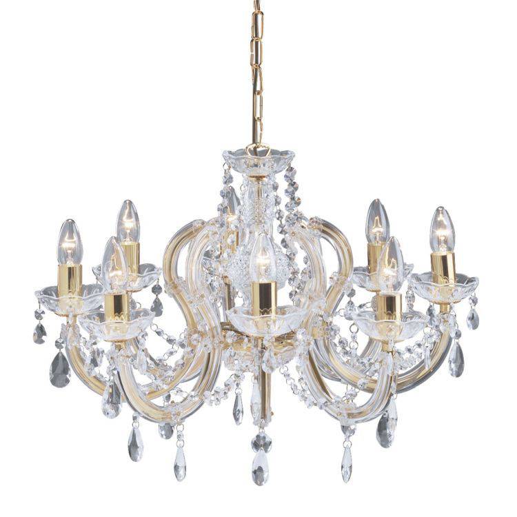 Searchlight Marie Therese Brass 8 Light Chandelier Crystal Drops - Comet Lighting