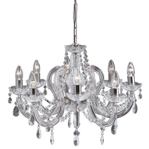 Searchlight Marie Therese Chrome 8 Light Chandelier Crystal Drops - Comet Lighting