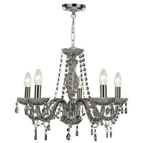 Searchlight Marie Therese Smoked Grey 5 Light Chandelier Glass Drops - Comet Lighting