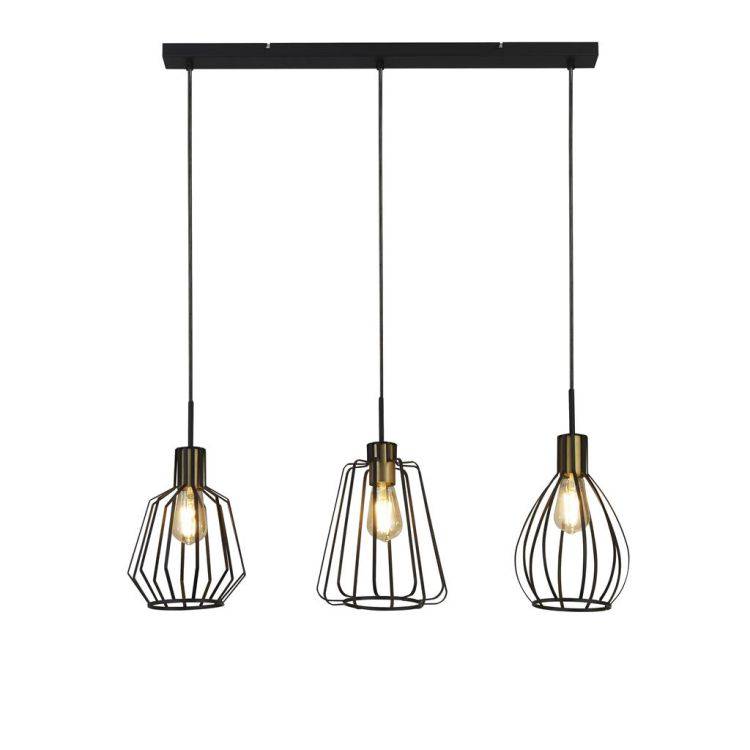 Searchlight Melbourne 3Lt Bar Ceiling Pendant -Black Metal & Satin Brass - Comet Lighting