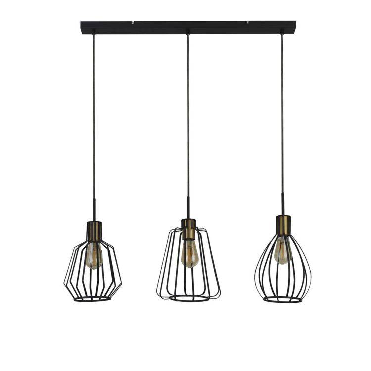 Searchlight Melbourne 3Lt Bar Ceiling Pendant -Black Metal & Satin Brass - Comet Lighting