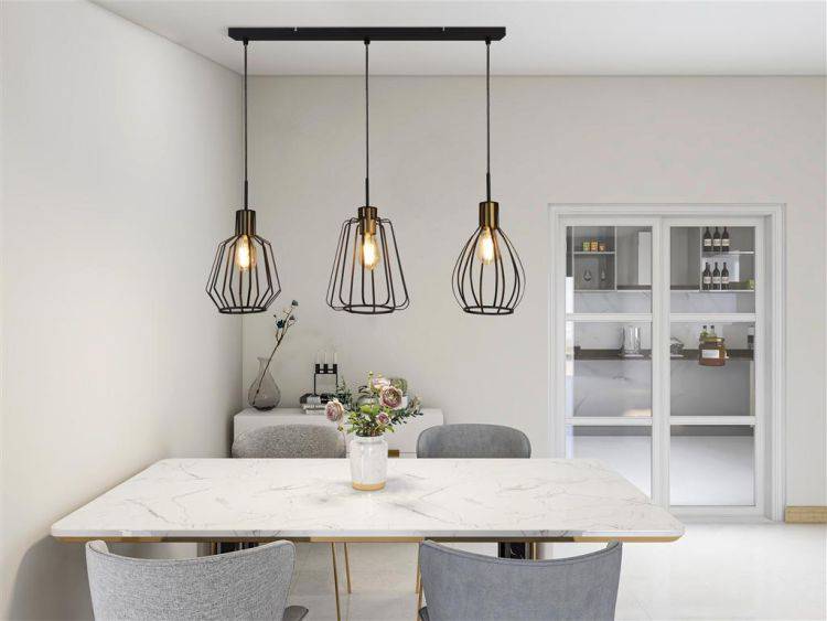 Searchlight Melbourne 3Lt Bar Ceiling Pendant -Black Metal & Satin Brass - Comet Lighting