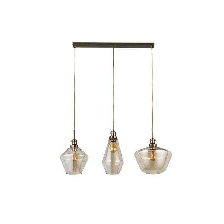 Searchlight Mia 3Lt Bar Pendant - Antique Brass & Champagne Glass - Comet Lighting