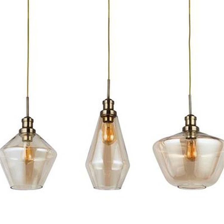 Searchlight Mia 3Lt Bar Pendant - Antique Brass & Champagne Glass - Comet Lighting