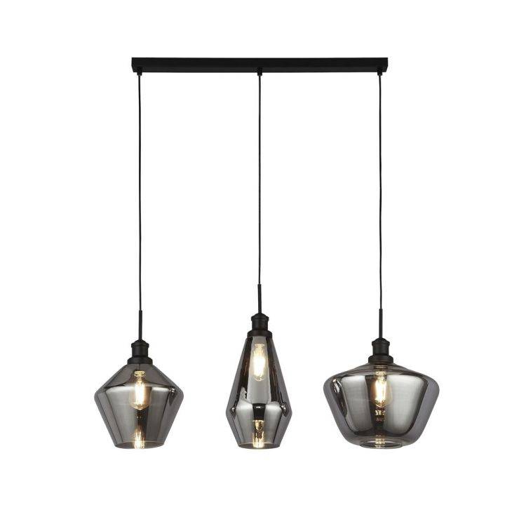 Searchlight Mia 3Lt Bar Pendant - Black Metal & Smoked Glass - Comet Lighting