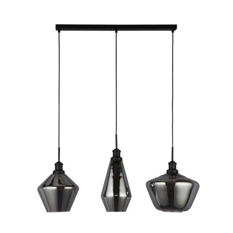 Searchlight Mia 3Lt Bar Pendant - Black Metal & Smoked Glass - Comet Lighting