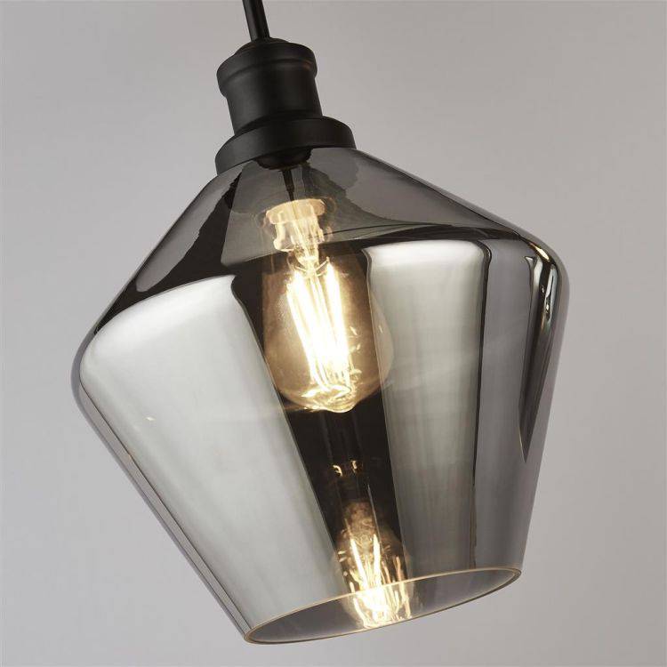 Searchlight Mia 3Lt Bar Pendant - Black Metal & Smoked Glass - Comet Lighting