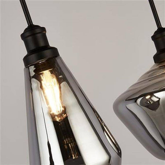 Searchlight Mia 3Lt Bar Pendant - Black Metal & Smoked Glass - Comet Lighting