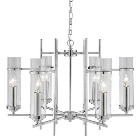 Searchlight Milo Chrome 6 Light Glass Cylinder Shades - Comet Lighting