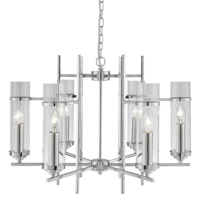 Searchlight Milo Chrome 6 Light Glass Cylinder Shades - Comet Lighting